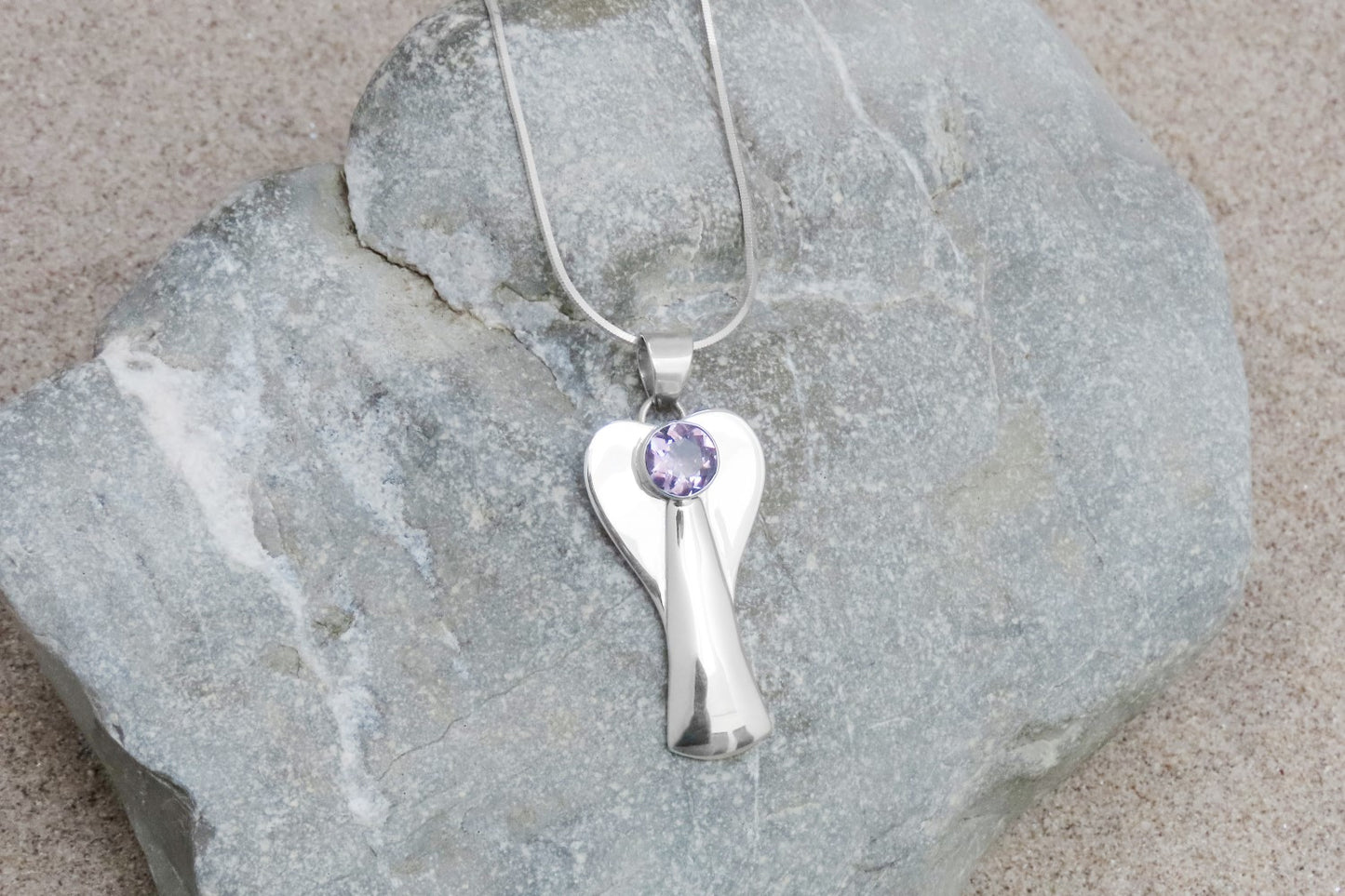 Necklace pendant angel amethyst 925 silver gemstone symbol jewelry guardian angel spiritual life companion love gift