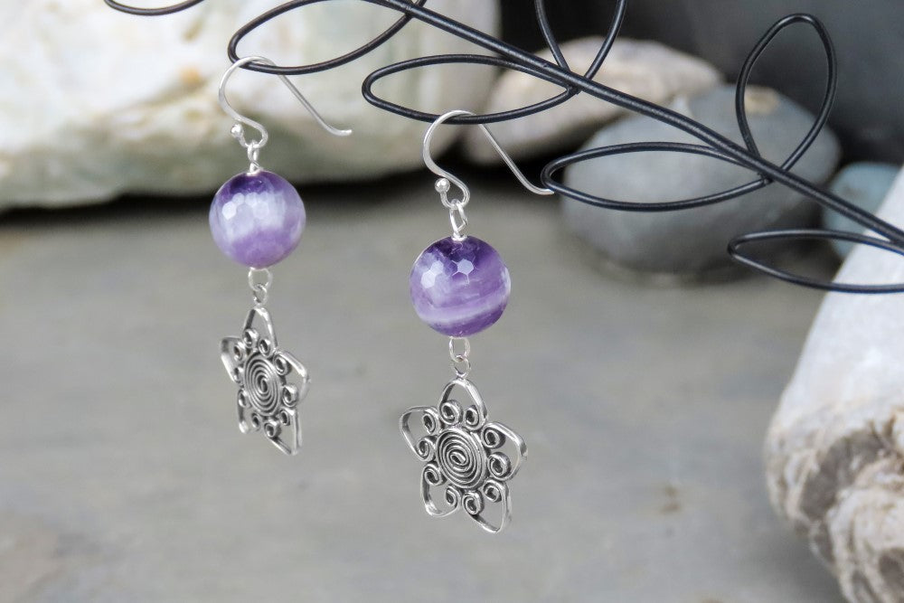 Ohrringe Stern Amethyst 925 Silber ethnische Ohrringe extravaganter individualistischer Eyecatcher Boho Style