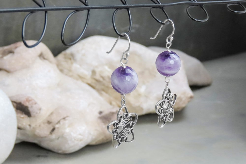 Ohrringe Stern Amethyst 925 Silber ethnische Ohrringe extravaganter individualistischer Eyecatcher Boho Style