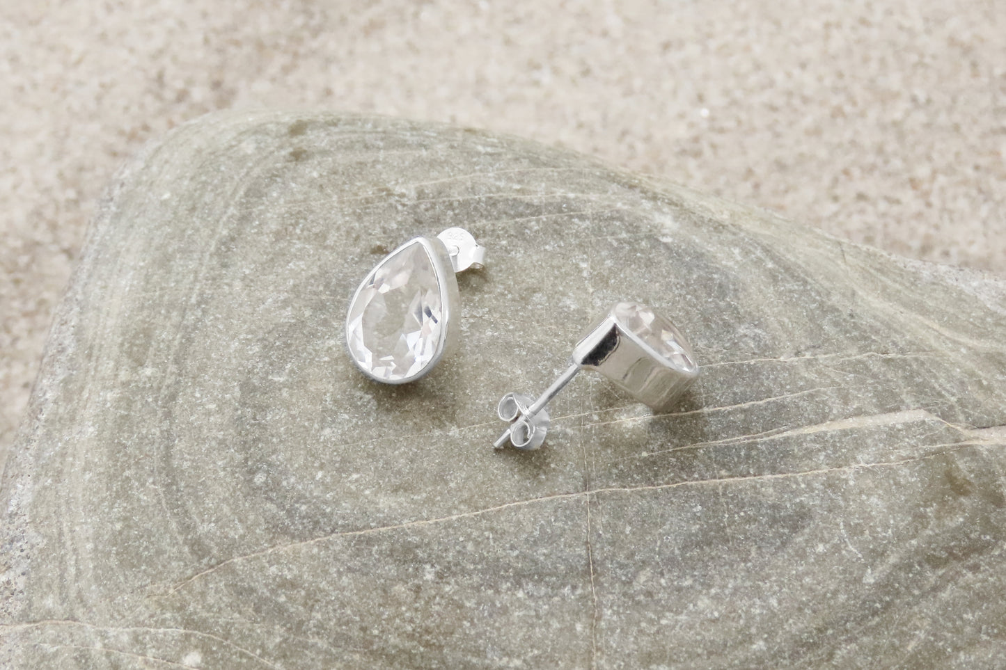 Boucles d'oreilles cristal de roche gouttes argent 925