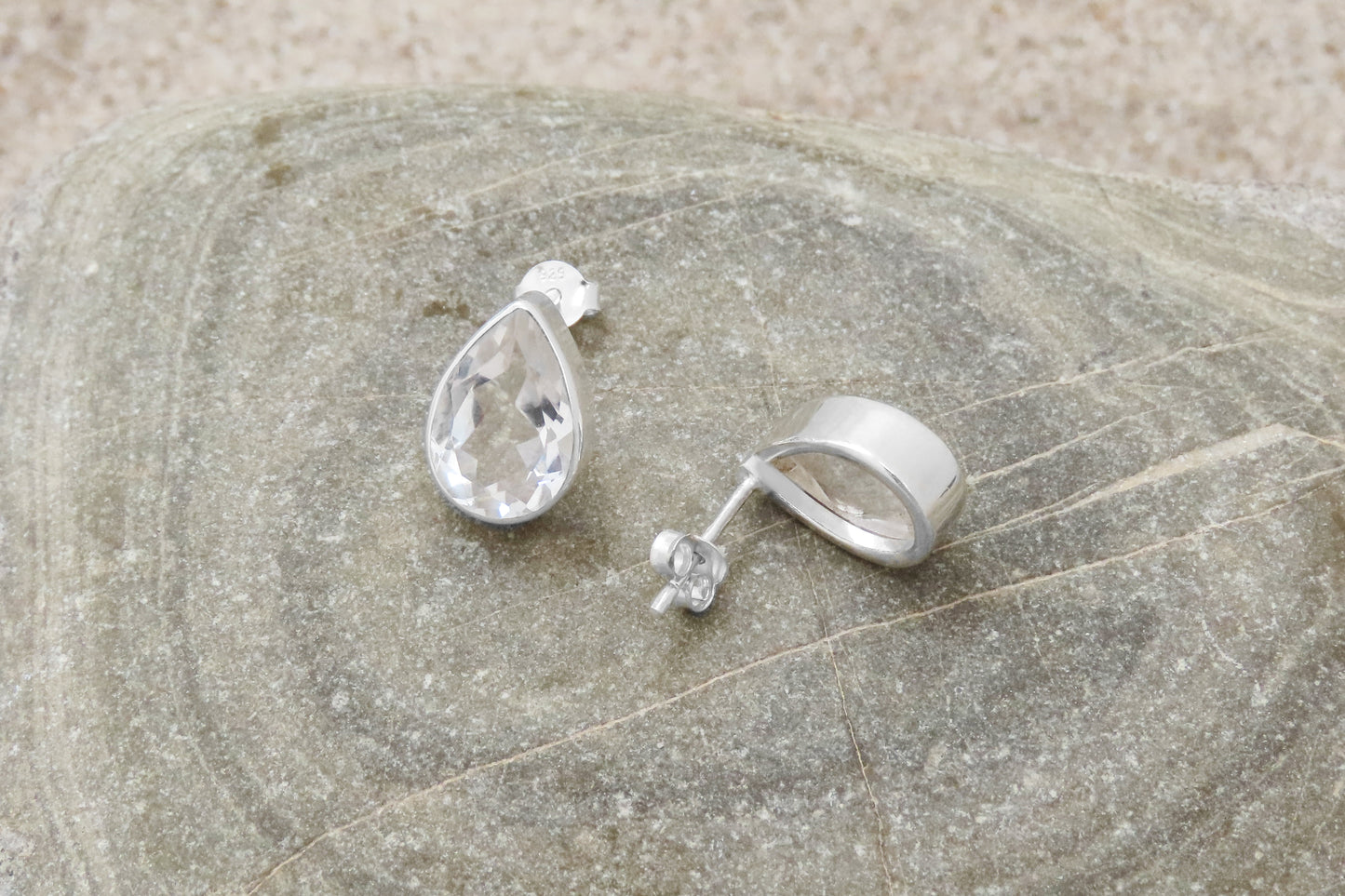 Boucles d'oreilles cristal de roche gouttes argent 925