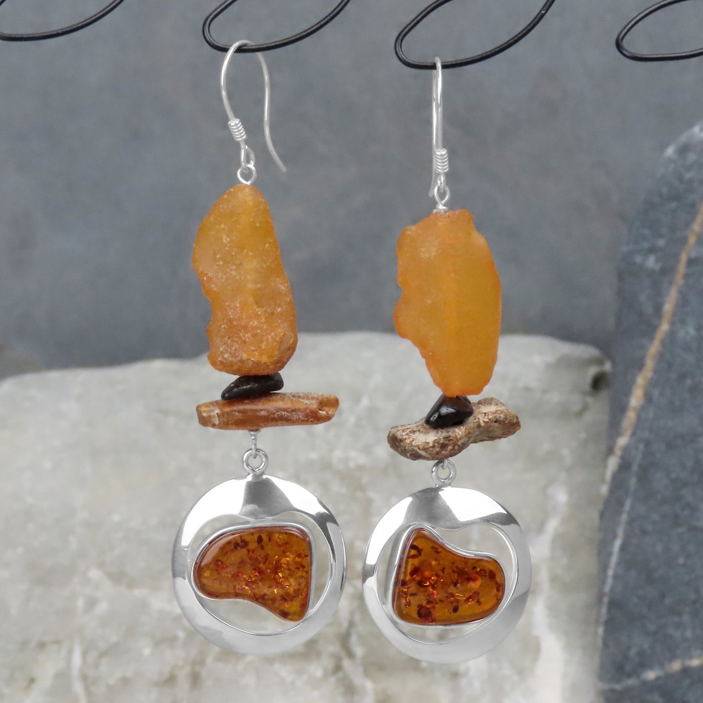 Statement earrings amber 925 silver striking eye-catcher in a natural look 