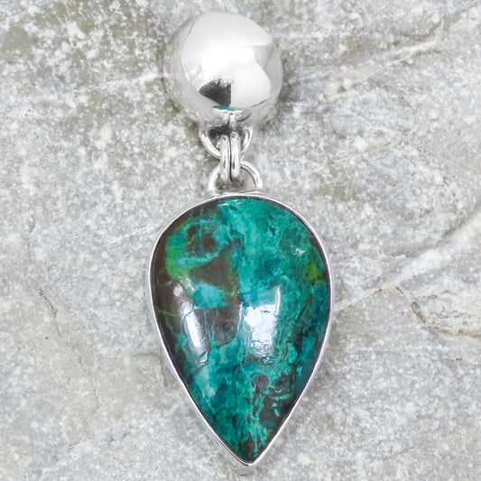 Necklace pendant chrysocolla drop cut 925 silver simple design expressive stone