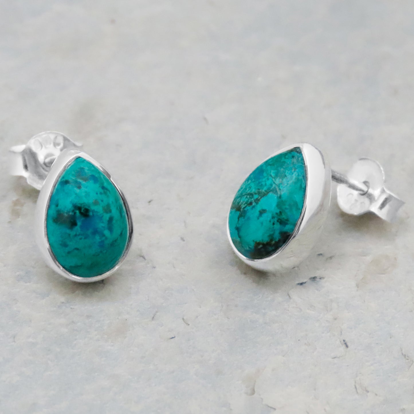 Boucles d'oreilles puces chrysocolle gouttes argent 925