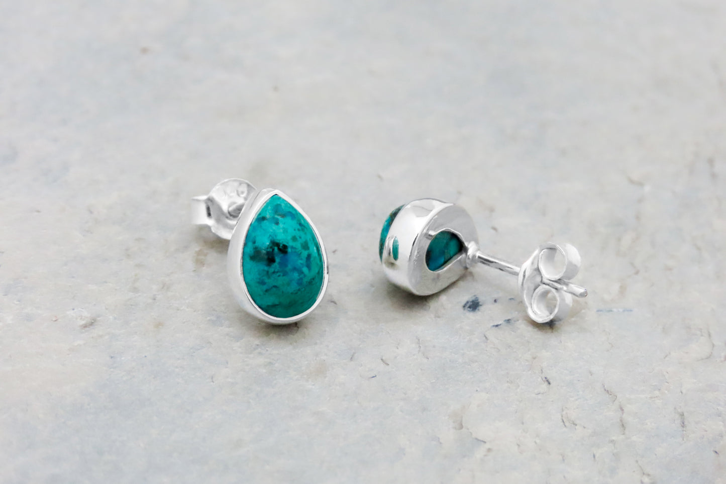 Boucles d'oreilles puces chrysocolle gouttes argent 925