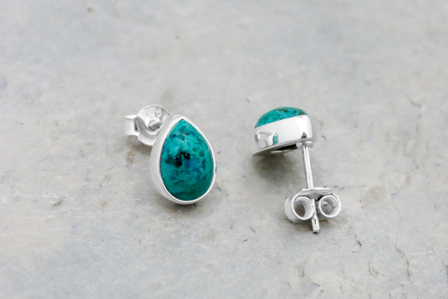 Boucles d'oreilles puces chrysocolle gouttes argent 925