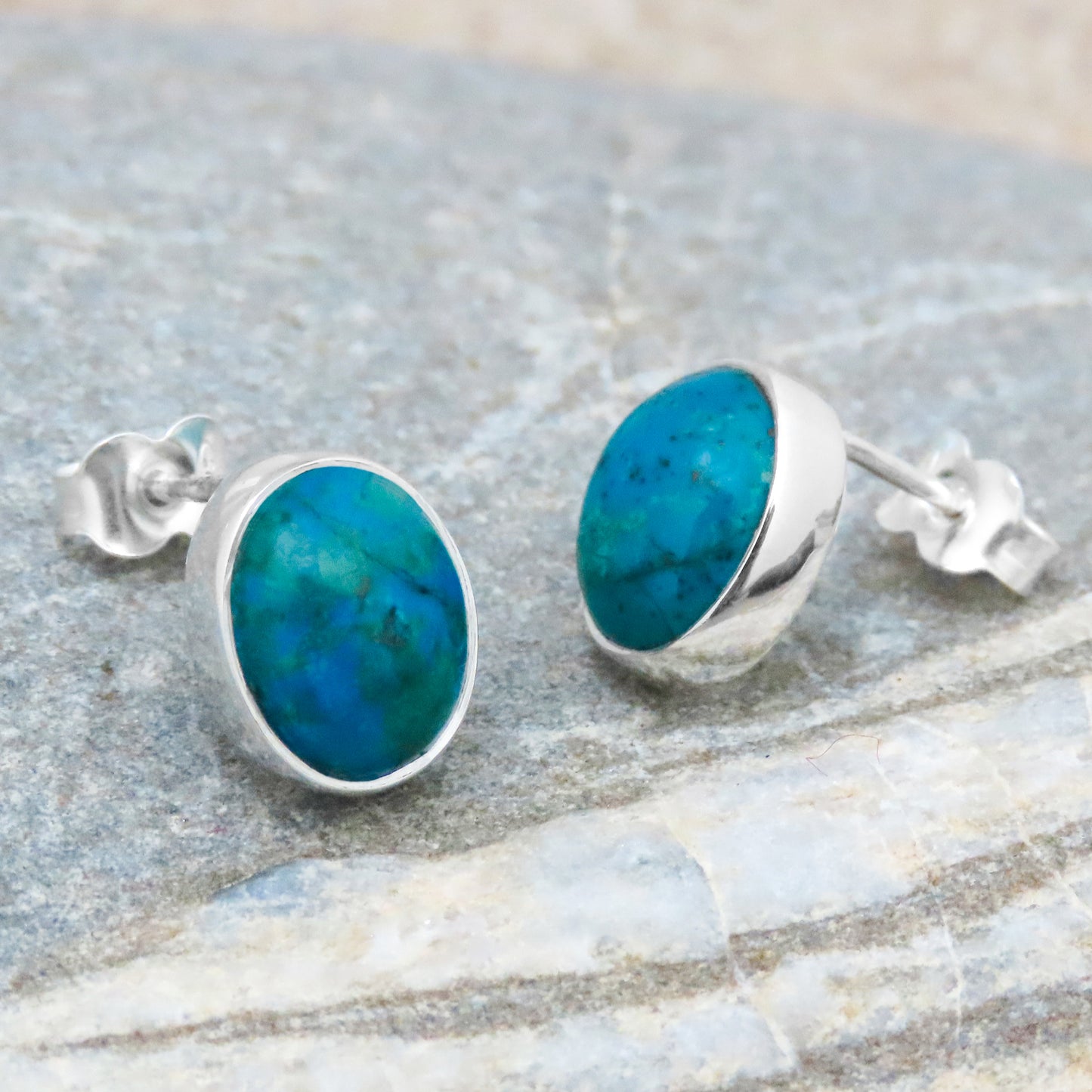 Chrysocolla earrings oval 925 silver