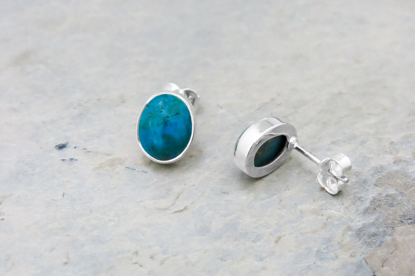 Chrysocolla earrings oval 925 silver