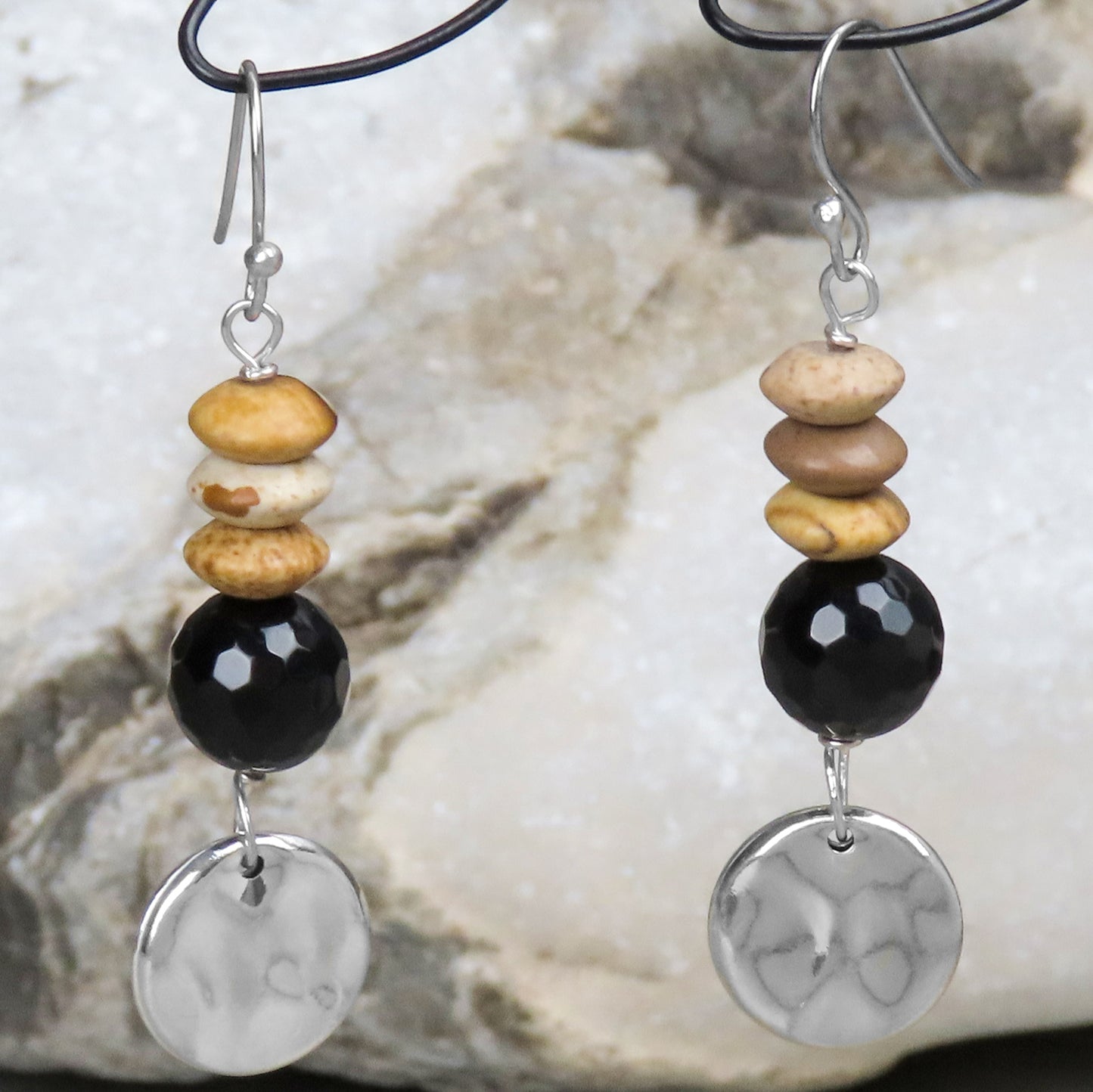 Large earrings Onyx Landscape Jasper 925 Silver modern natural colored striking outfits refine natural jewelry