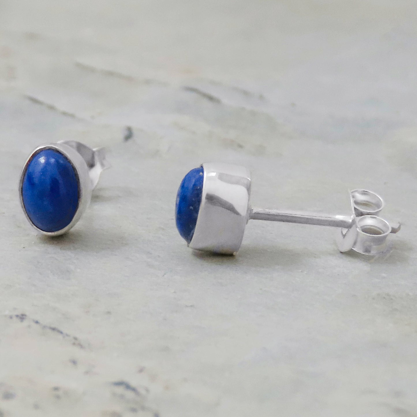 Lapislazuli Ohrstecker oval 925 Silber