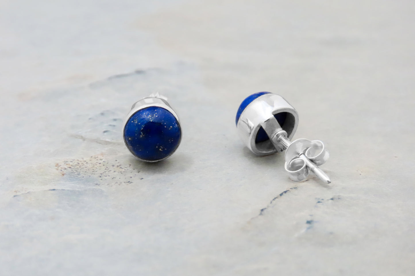 Lapis lazuli earrings round 925 silver