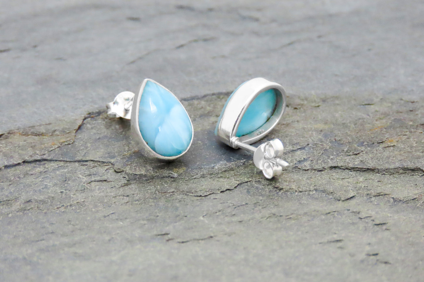 Larimar Ohrstecker Tropfen 925 Silber