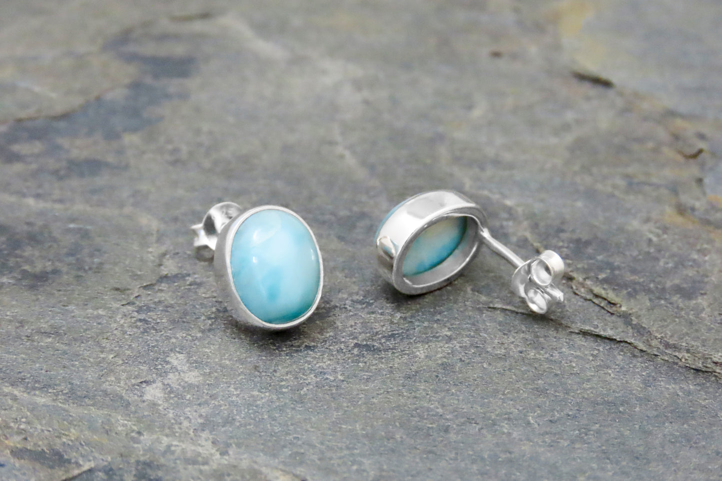 Clous d'oreilles Larimar ovales argent 925