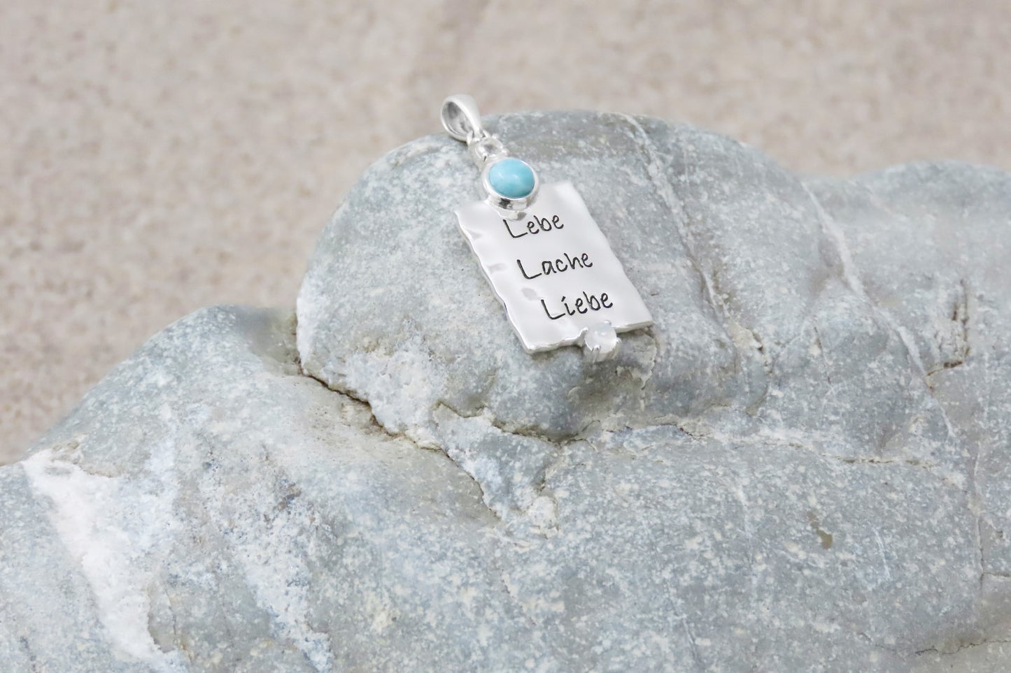 Necklace Pendant Live Laugh Love Rainbow Moonstone Larimar Rock Crystal 925 Silver Gemstones Symbolic Jewelry Love Gift