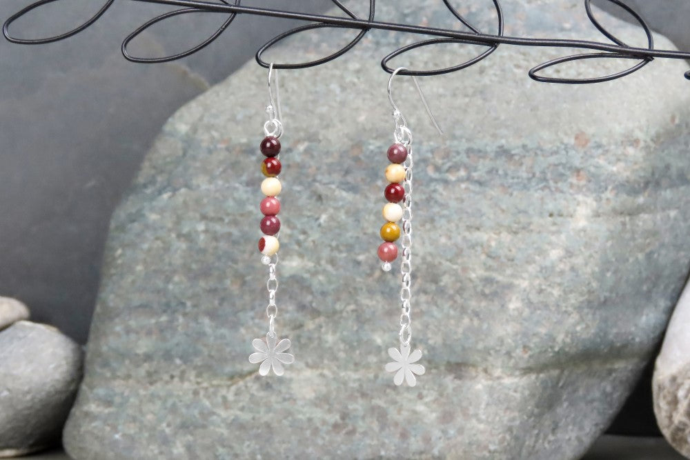 Boucles d'oreilles longues florales Mookaite 925 argent coloré boucles d'oreilles délicates en design floral amoureux des fleurs bijoux d'été