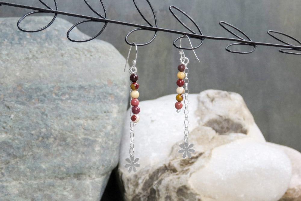 Boucles d'oreilles longues florales Mookaite 925 argent coloré boucles d'oreilles délicates en design floral amoureux des fleurs bijoux d'été