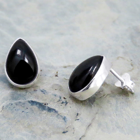 Boucles d'oreilles clous onyx gouttes argent 925