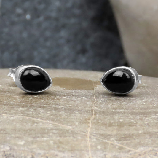 Boucles d'oreilles clous onyx gouttes argent 925