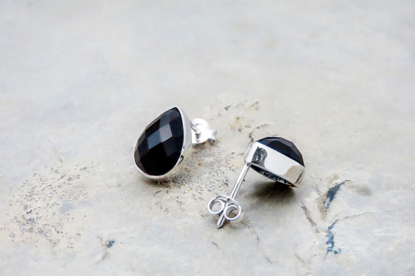 Onyx earrings drop faceted 925 silver