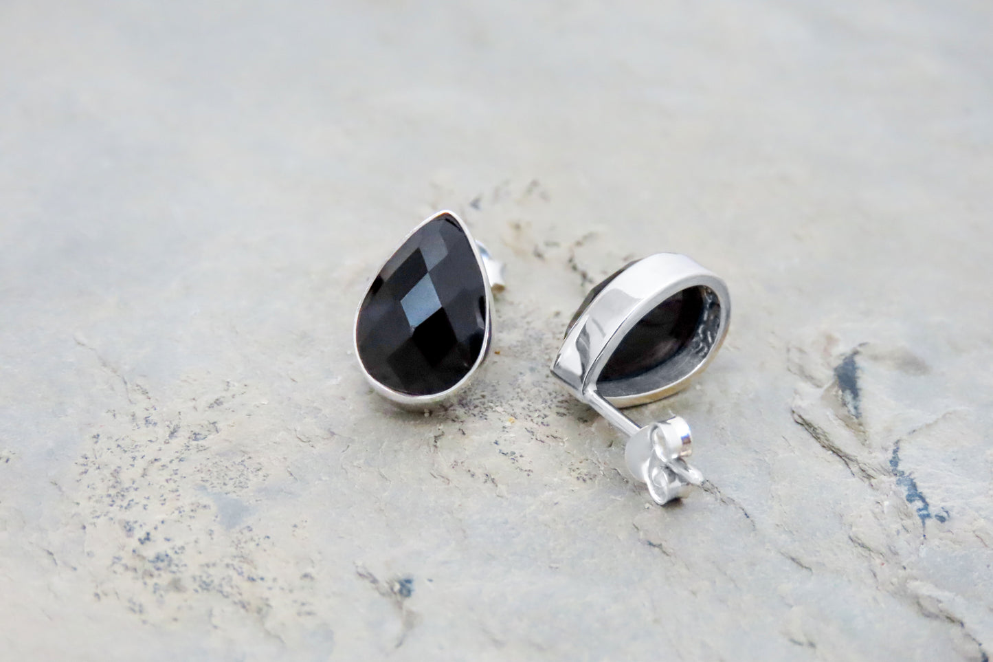 Onyx earrings drop faceted 925 silver