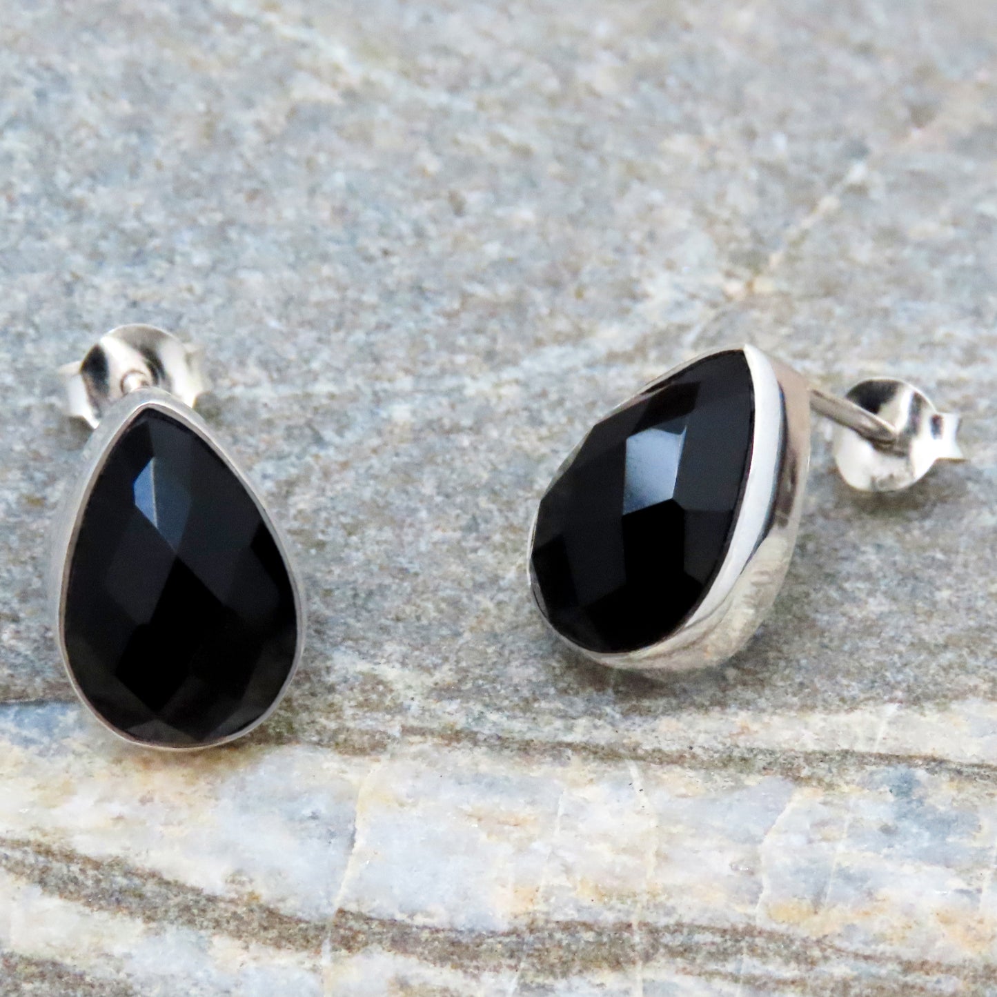 Onyx earrings drop faceted 925 silver