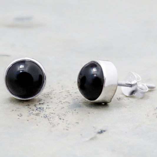 Boucles d'oreilles clous onyx rondes en argent 925