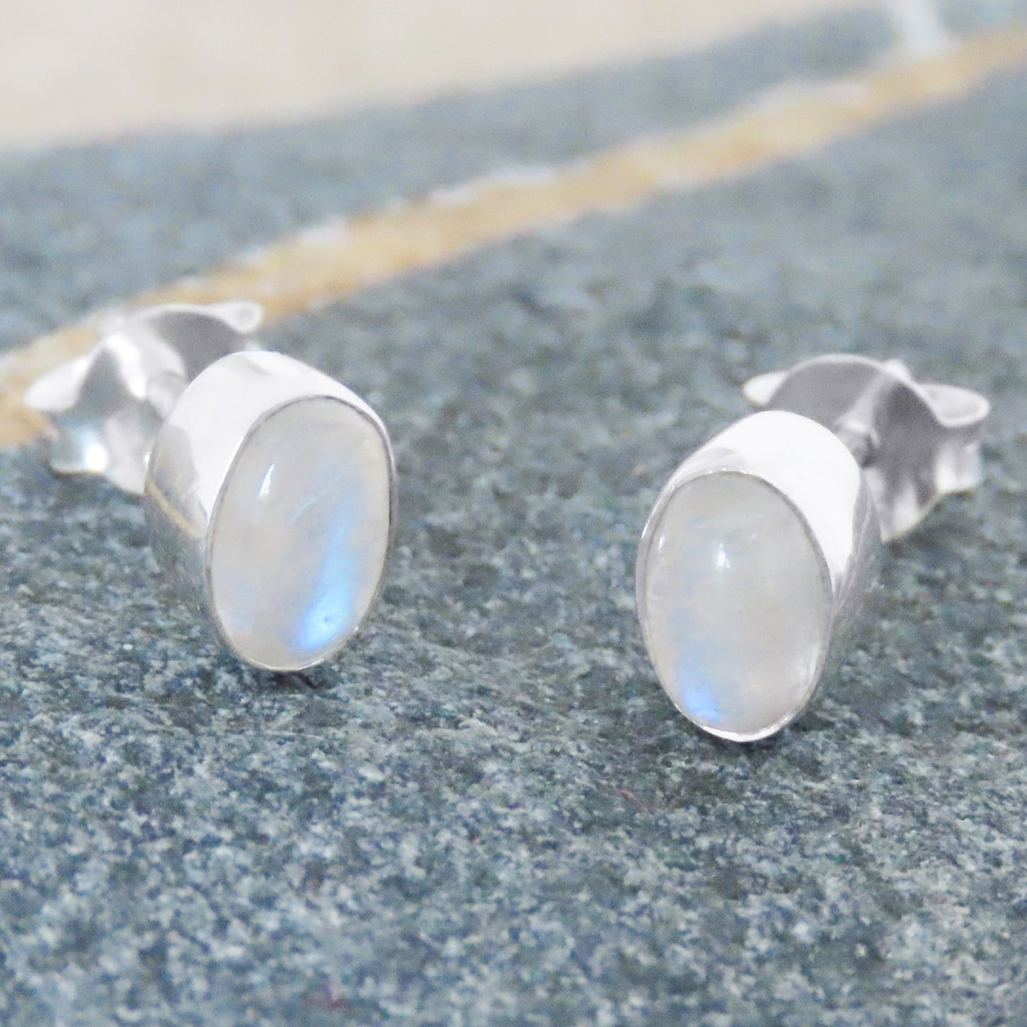 Rainbow moonstone earrings oval 925 silver