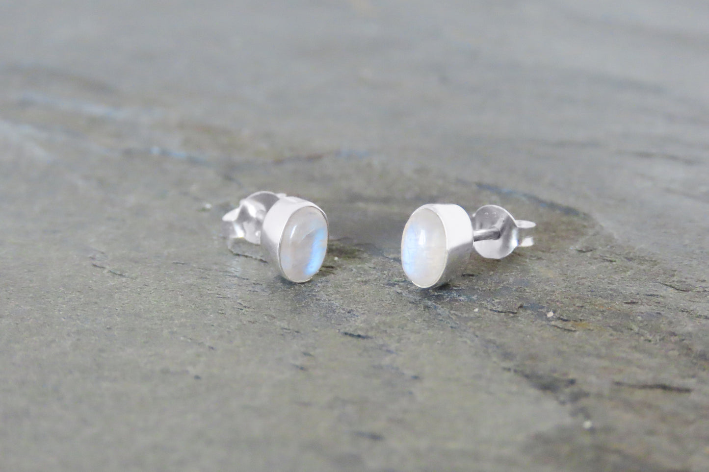 Rainbow moonstone earrings oval 925 silver