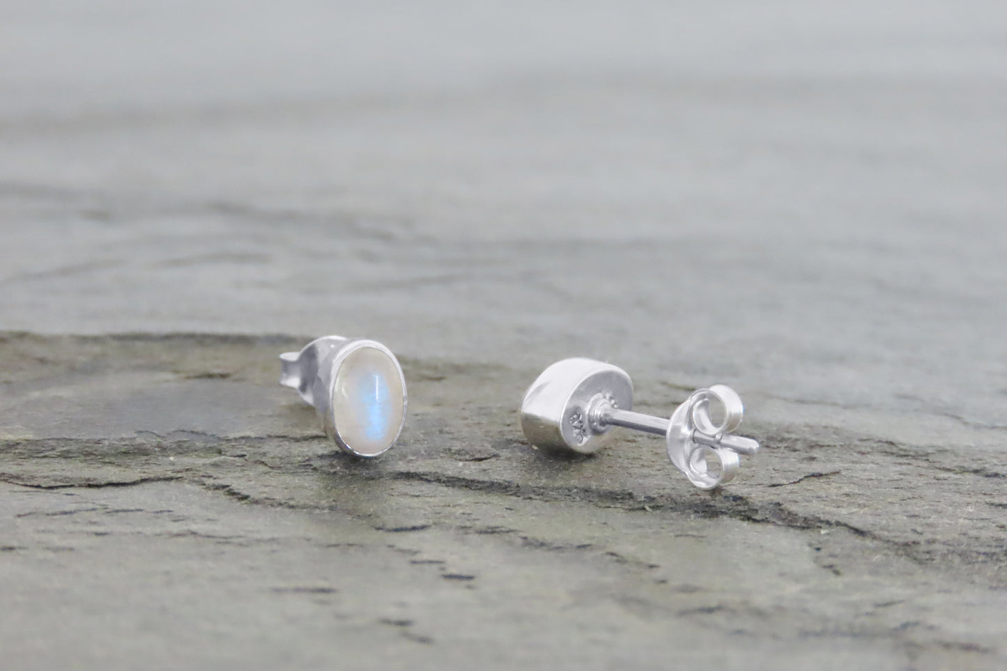 Rainbow moonstone earrings oval 925 silver