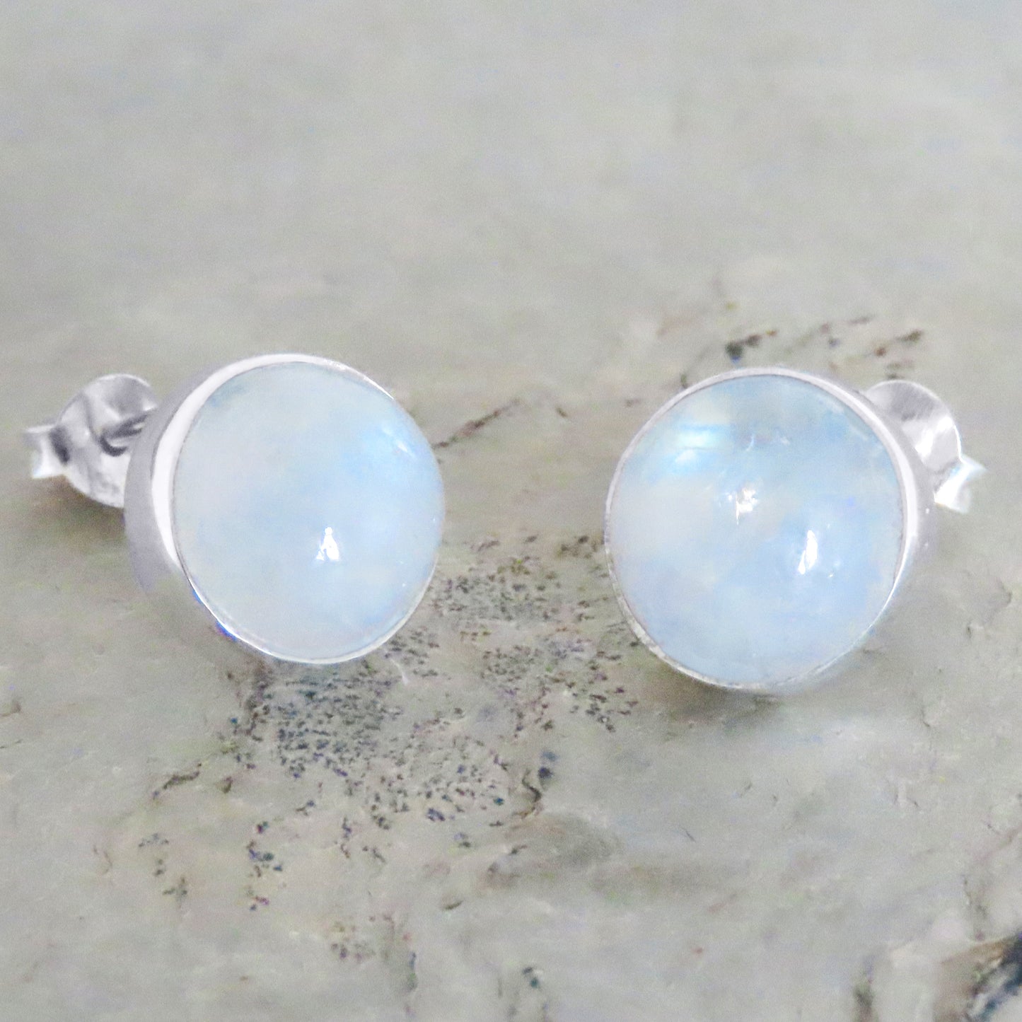 Rainbow moonstone earrings round 925 silver