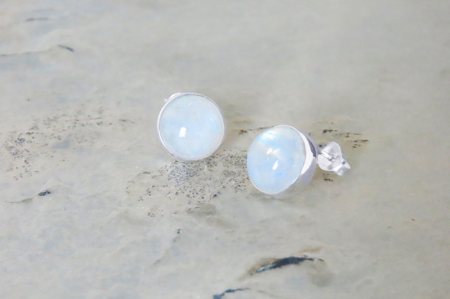 Rainbow moonstone earrings round 925 silver