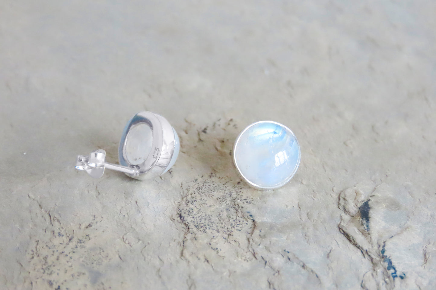 Rainbow moonstone earrings round 925 silver