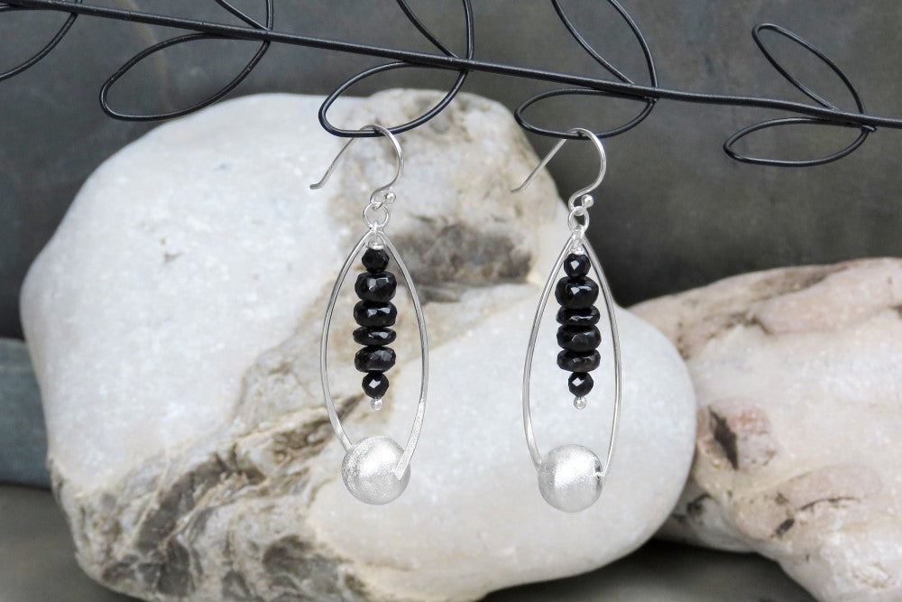 Earrings Black Tourmaline Schorl 925 Silver stylish, elegant eye-catchers enhance modern outfits