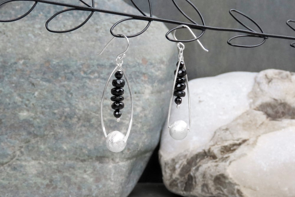 Earrings Black Tourmaline Schorl 925 Silver stylish, elegant eye-catchers enhance modern outfits