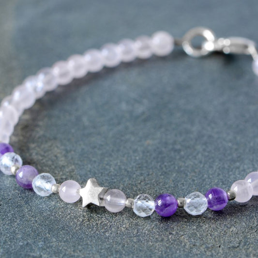 Bracelet Star Rose Quartz Rock Crystal Amethyst Symbolic Jewelry Personal Life Companion Love Friendship