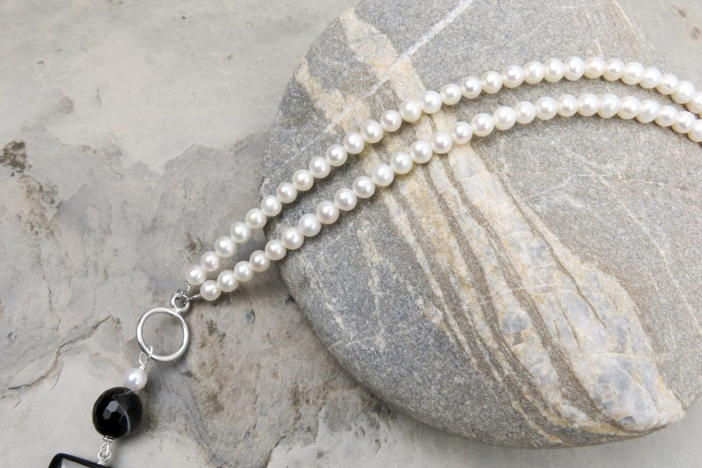 Pearl necklace freshwater pearl agate silver pendant elegant style-conscious design long individual necklace