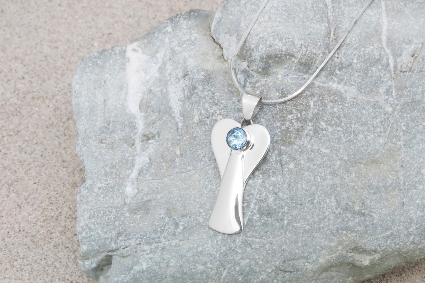 Necklace pendant angel blue topaz 925 silver symbolic jewelry guardian angel individual life companion