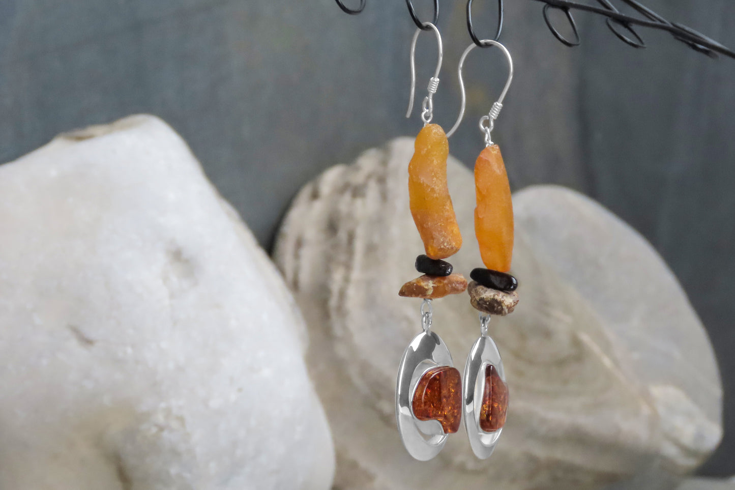 Statement earrings amber 925 silver striking eye-catcher in a natural look 