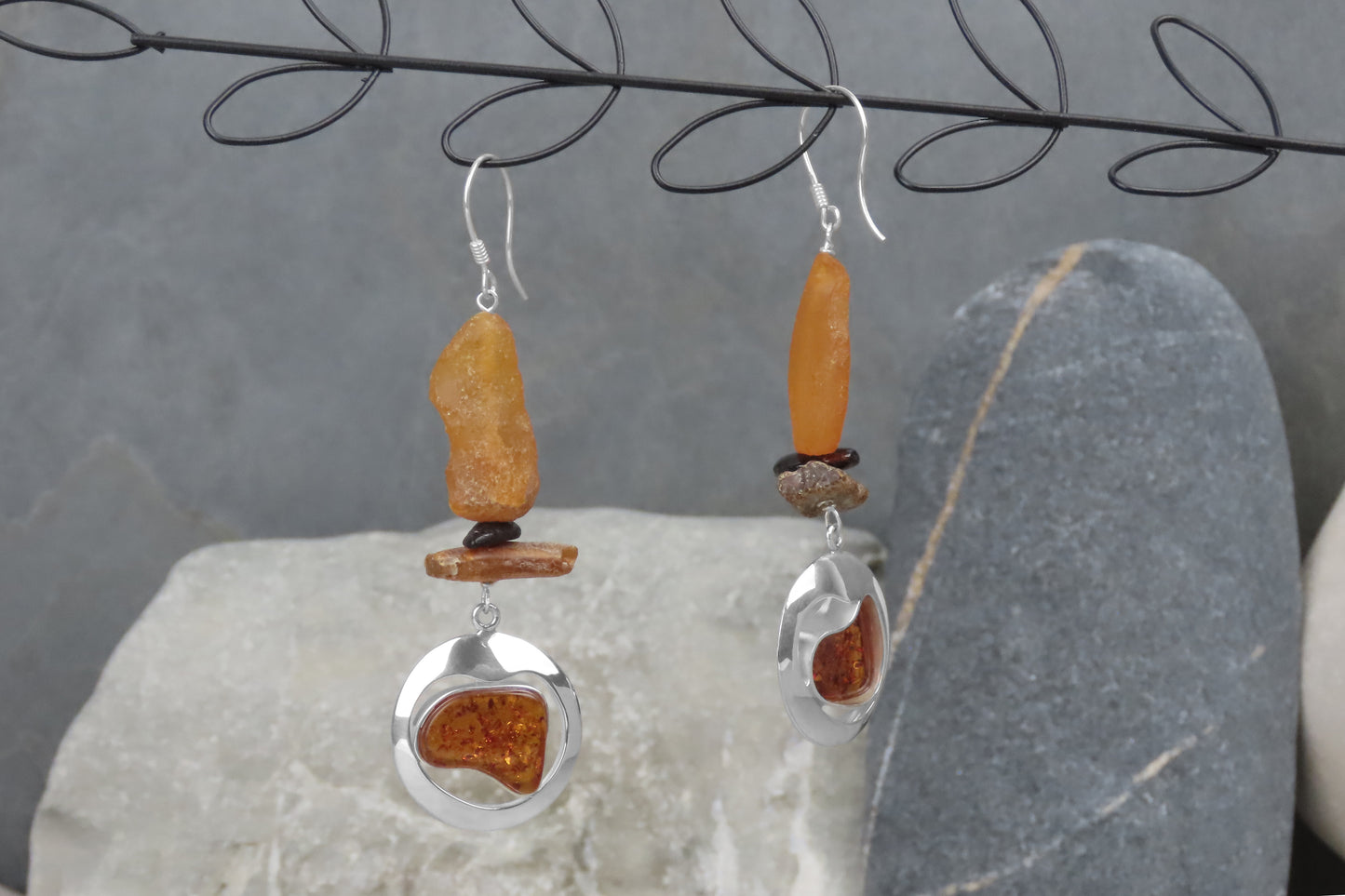 Statement earrings amber 925 silver striking eye-catcher in a natural look 