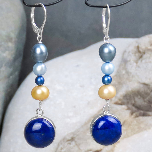 Earrings lapis lazuli freshwater pearl 925 silver colorful expressive eye-catchers style-conscious individual design