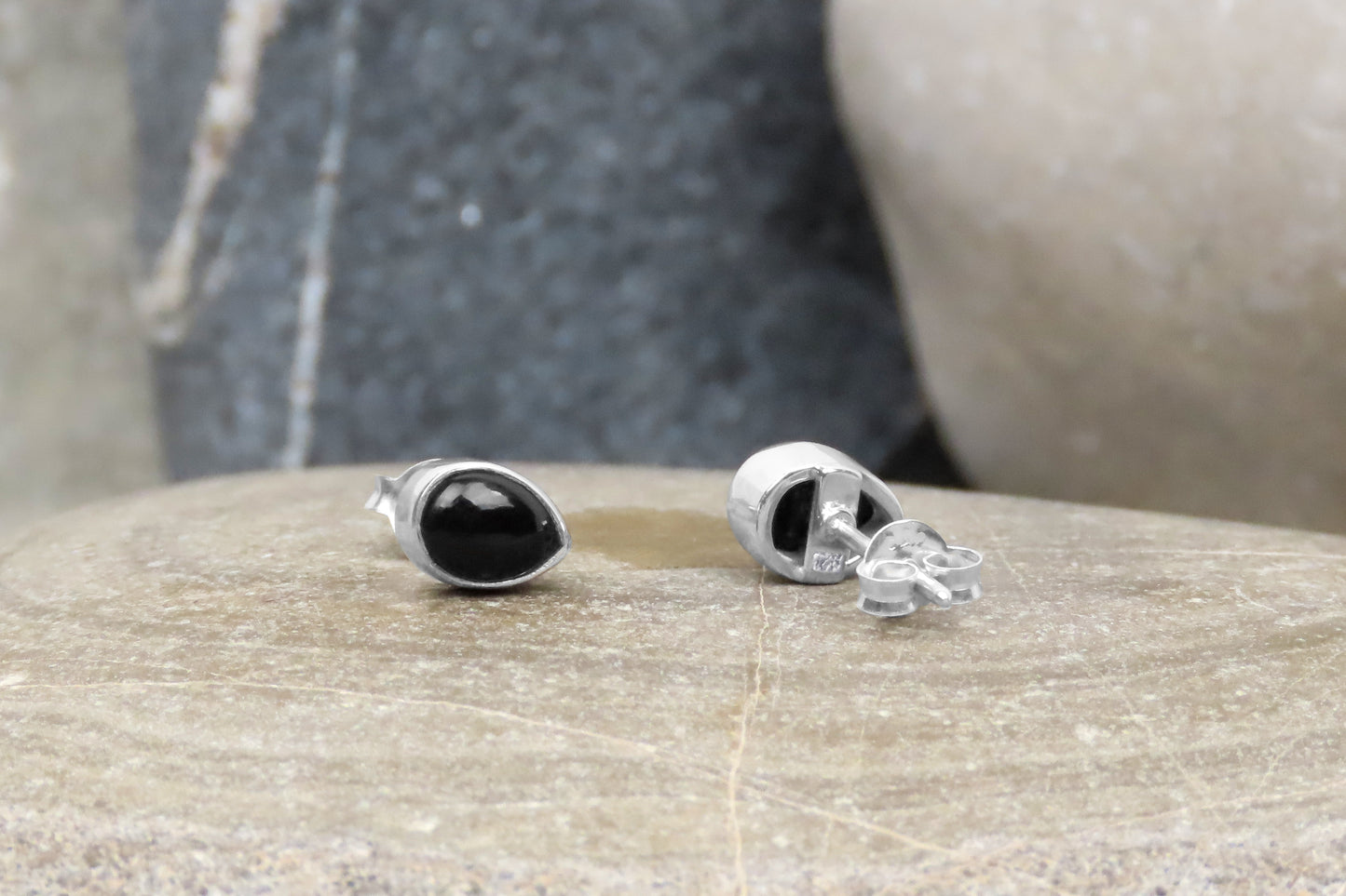 Boucles d'oreilles clous onyx gouttes argent 925