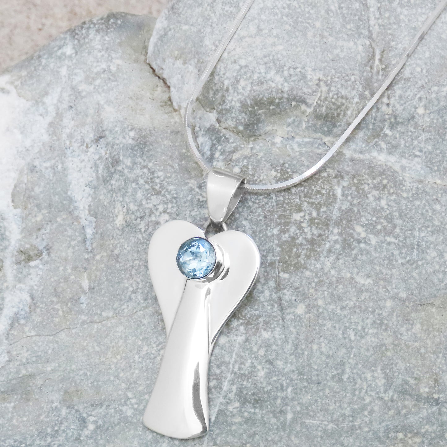 Necklace pendant angel blue topaz 925 silver symbolic jewelry guardian angel individual life companion