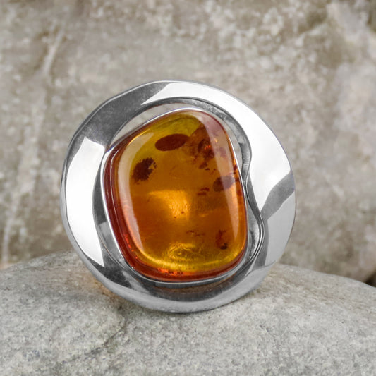 Bague design ambre argent 925