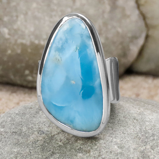 Großer Larimar Designring minimalistisch 925 Silber