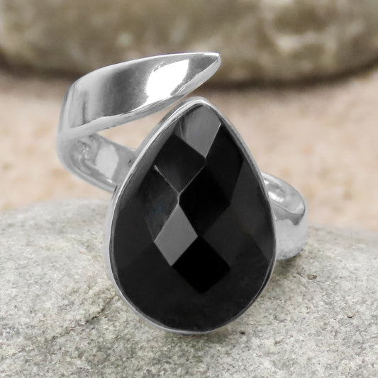 Bague onyx larme facettée argent 925