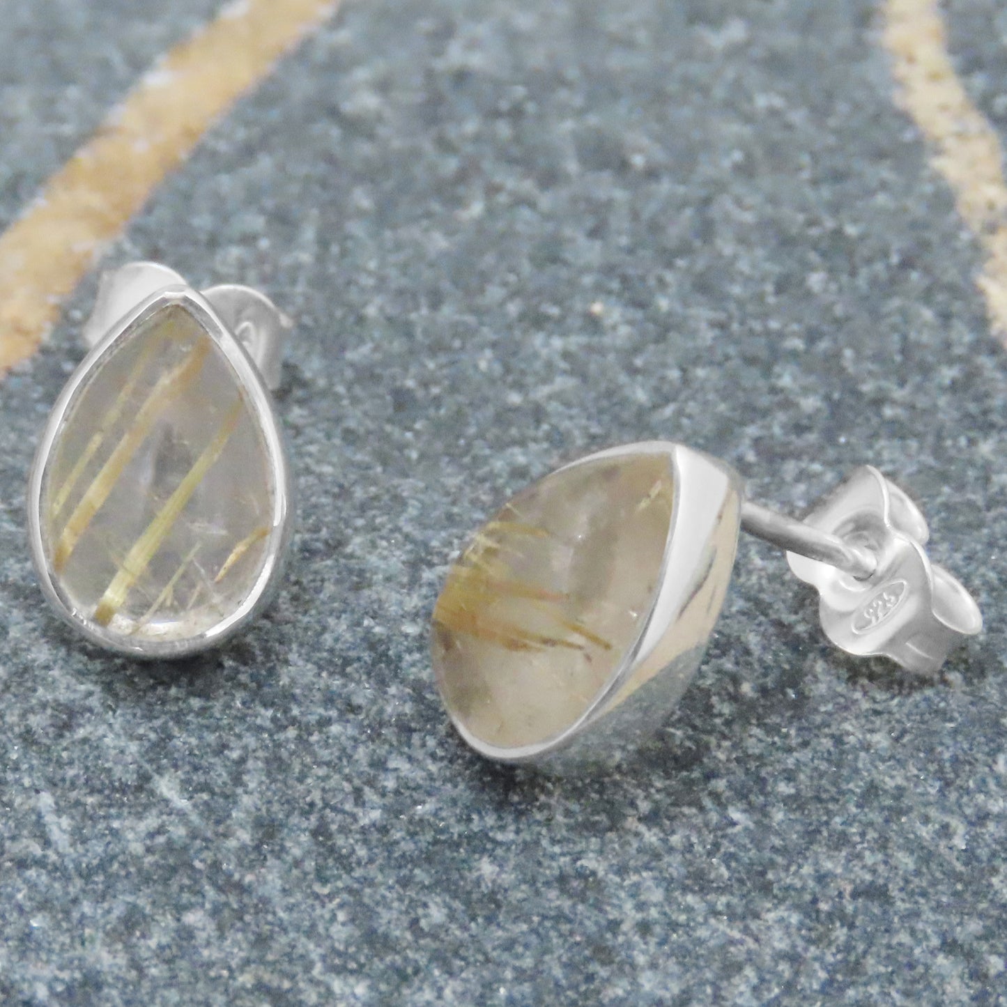 Rutilated Quartz Drop Earrings 925 Silver