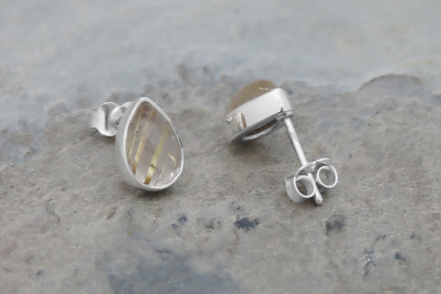 Rutilated Quartz Drop Earrings 925 Silver