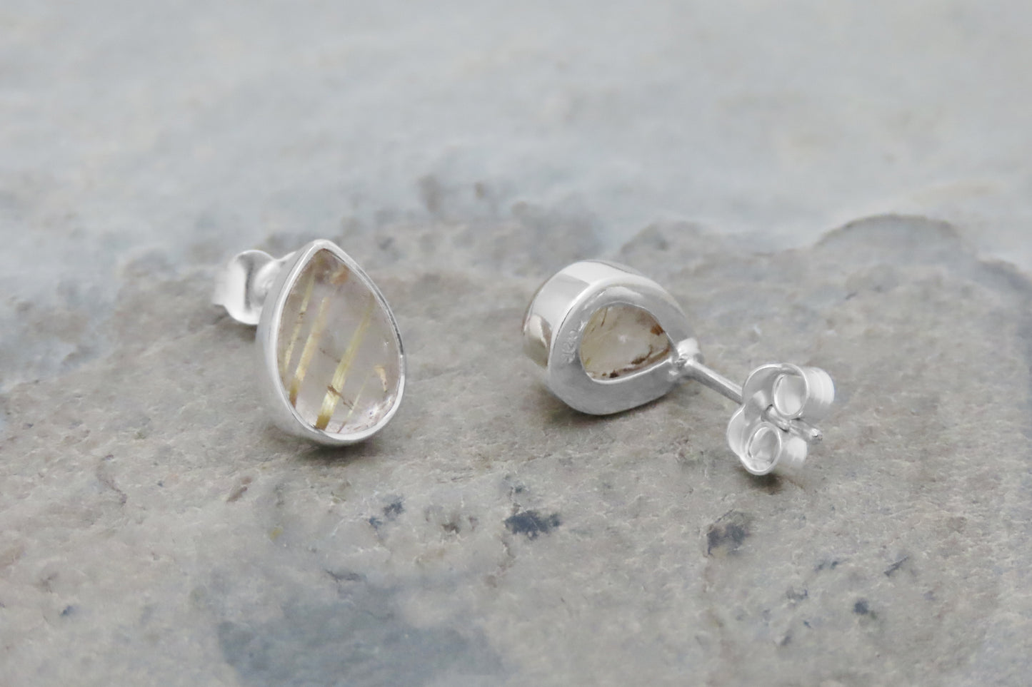 Rutilated Quartz Drop Earrings 925 Silver