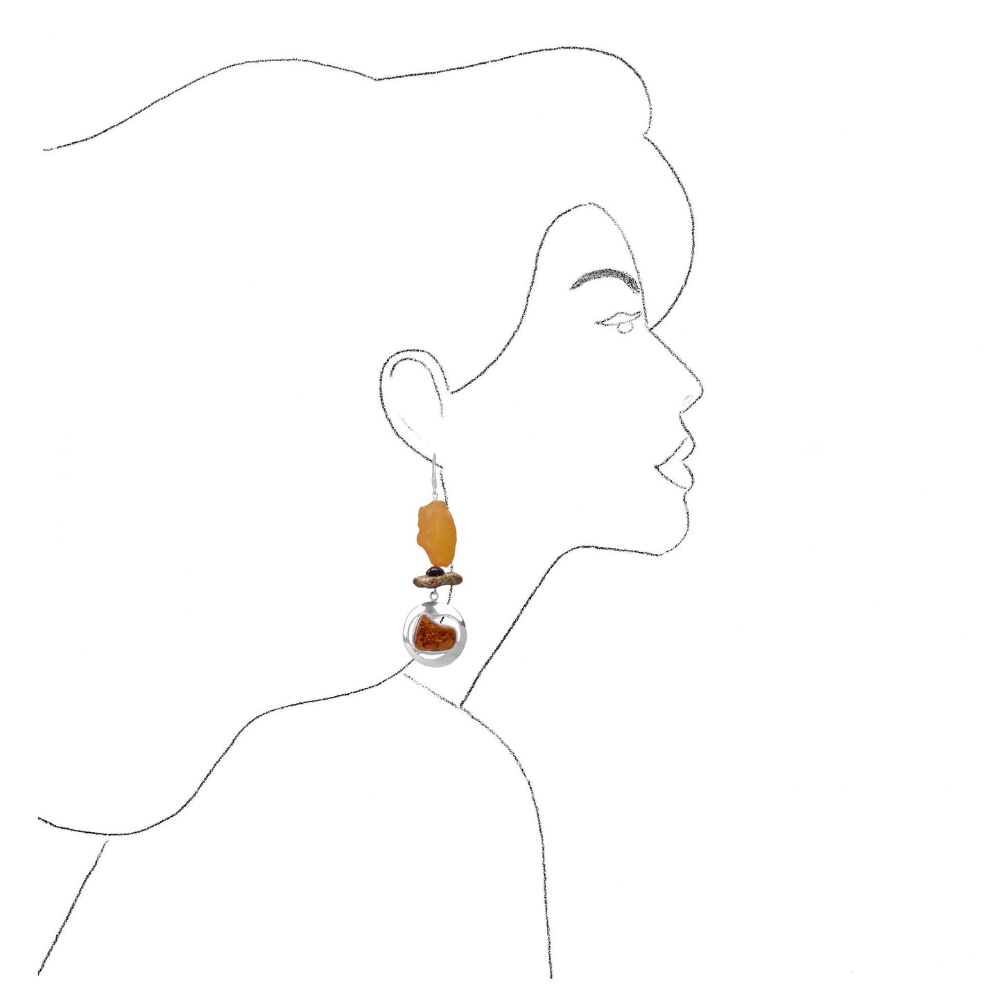 Statement earrings amber 925 silver striking eye-catcher in a natural look 